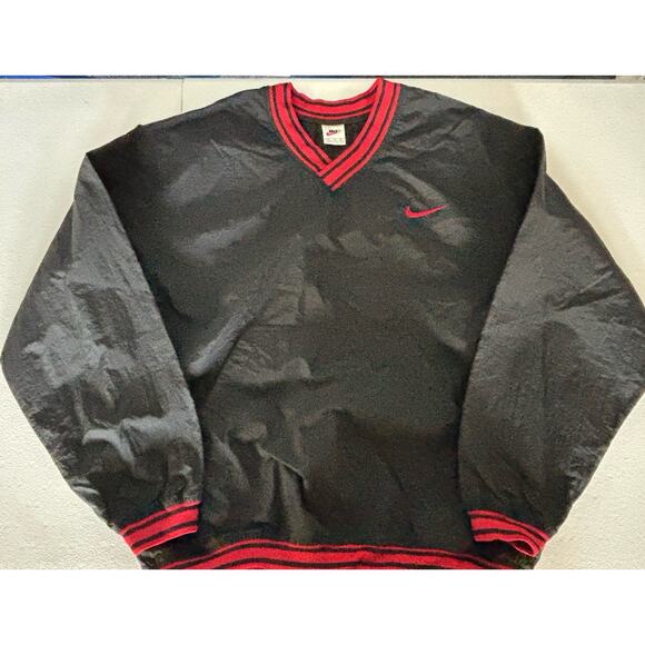 Nike Other - Nike Windbreaker Adult L V Neck Jacket Red Swoosh Vtg 90s Swishy White Tag